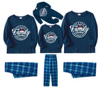 "2026 Family Christmas Making Memories Together" Text Ring Pattern - Blue Long Sleeve Top With Blue Plaid Family Matching Pajamas
