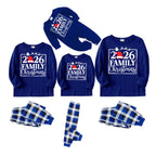 "2026 Family Christmas" Text and Reindeer Printed Blue and White Plaid Family Matching Pajamas