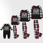 "2026 FAMILY CHRISTMAS " Text And Santa Hat Printed Pattern- Black Top with Red&Black&White Plaid Sleeves - Family Matching Pajamas