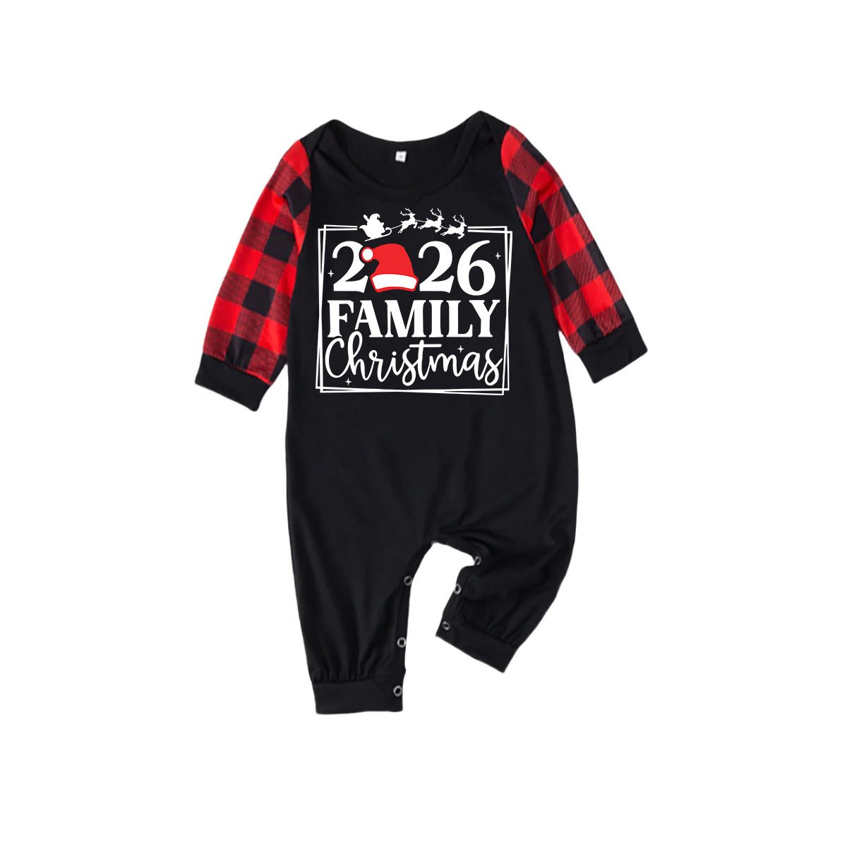 "2026 Family Christmas" Text and Santa Hat Print Black & Red Plaid Family Matching Pajamas