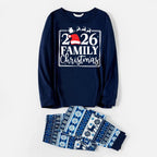 "Family 2026 Christmas" Text and Santa Hat Print Blue Family Matching Pajamas