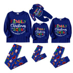Family Christmas 2026 Making Memories Family Pajamas Set - Blue Top, Blue Pants, Blue Christmas Cartoon Sleeves