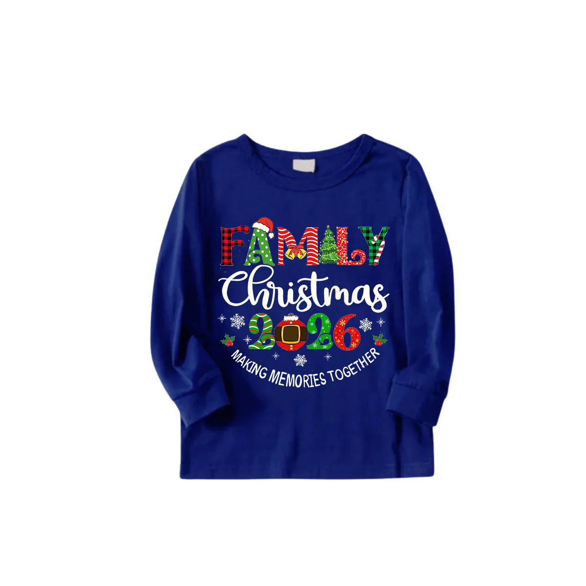 Family Christmas 2026 Making Memories Family Pajamas Set - Blue Top, Blue Pants, Blue Christmas Cartoon Sleeves