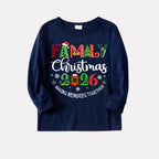 Cute "Family Christmas 2026" Text Prints Blue Long Sleeves Top with Red and Blue Plaid Pants Christmas Matching Pajamas