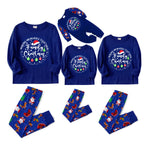 Making Memories Together Family Christmas 2026 Family Pajamas Set - Blue Top, Blue Pants, Blue Christmas Cartoon Sleeves
