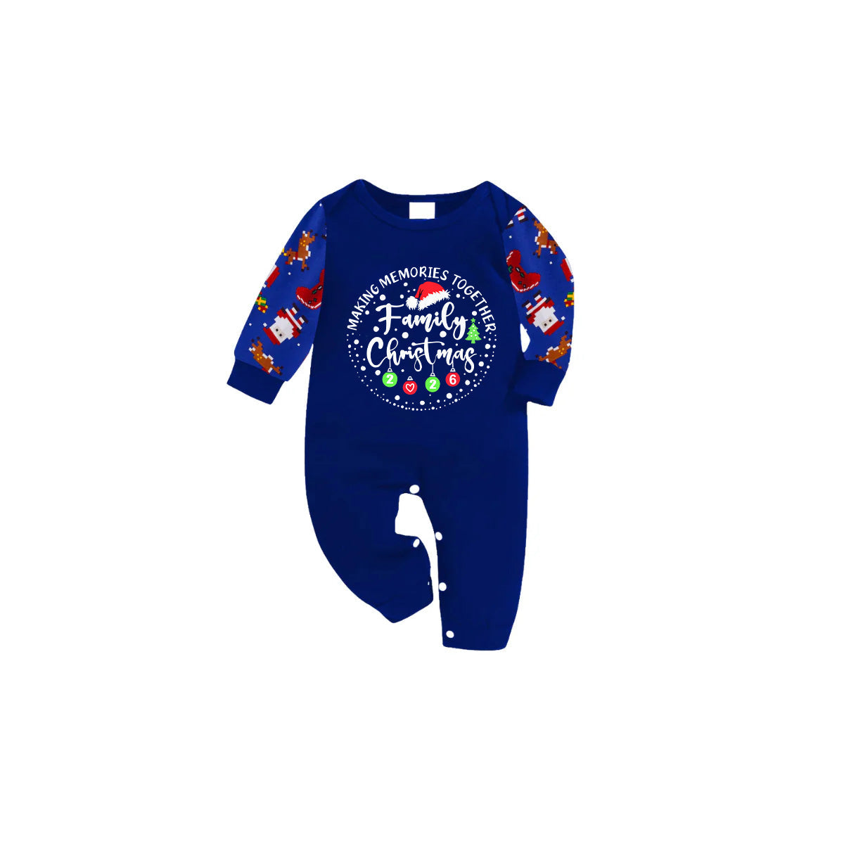 Making Memories Together Family Christmas 2026 Family Pajamas Set - Blue Top, Blue Pants, Blue Christmas Cartoon Sleeves