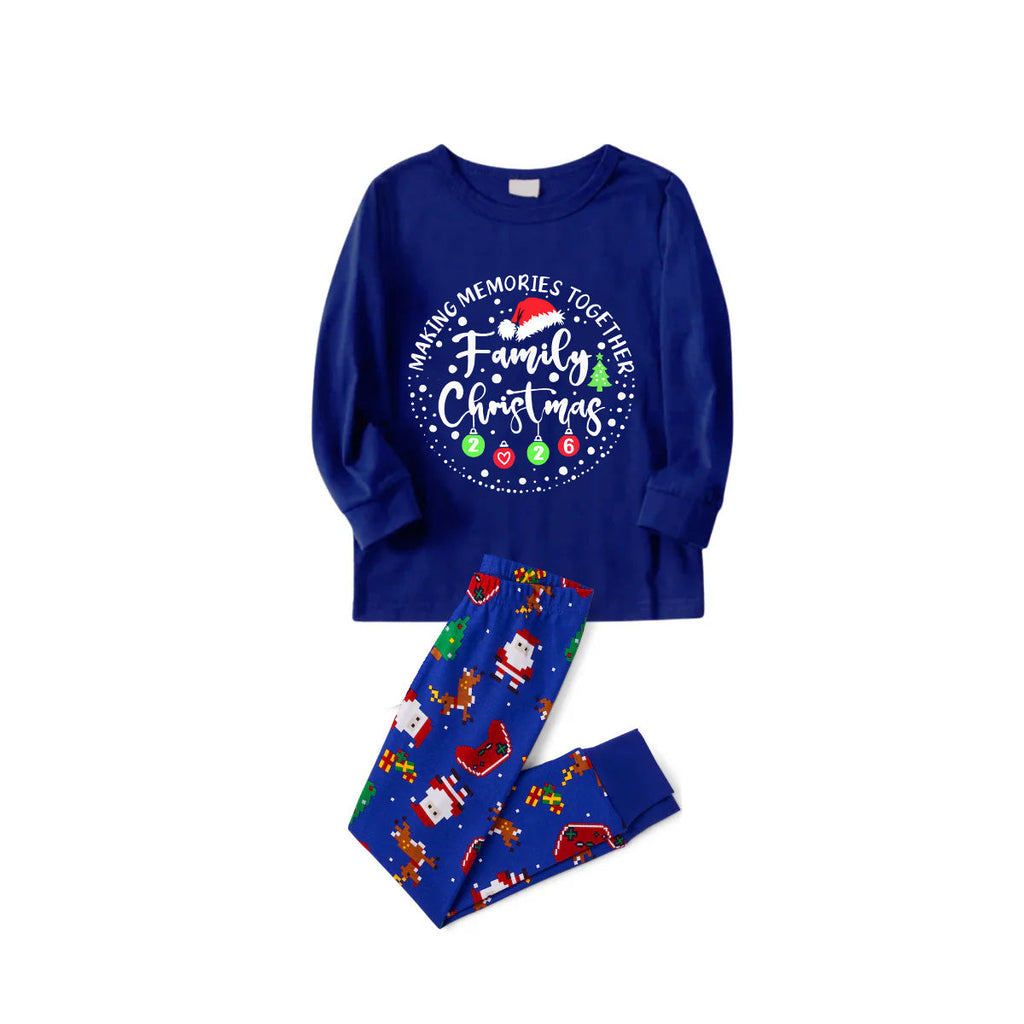 Making Memories Together Family Christmas 2026 Family Pajamas Set - Blue Top, Blue Pants, Blue Christmas Cartoon Sleeves