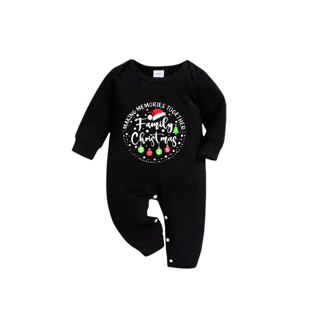 "Making Memories Together Family Christmas 2026" Circle Colorful Text Pattern Black Long Sleeve Top
