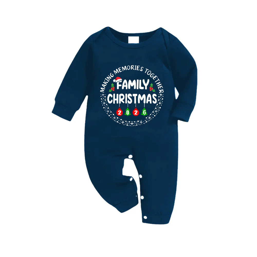 "MAKING MEMORIES TOGETHER FAMILY CHRISTMAS 2026" Text Pattern - Blue Long Sleeve Top With Blue Plaid Family Matching Pajamas