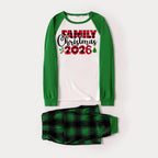 Family Christmas 2026 Text Print Long Sleeve Top With Green & Black Plaid Christmas Matching Pajamas