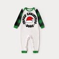 Family Christmas 2026 Text and Santa Hat Print Long Sleeve Top With Green & Black Plaid Christmas Matching Pajamas