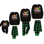 Cute Deer and "Family Christmas 2026" Print Black and Green Plaid Family Matching Pajamas