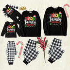"Family Christmas 2026" Text and Deer Prints Black Long Sleeve Top with Black And White Plaid Pants Family Matching Pajamas