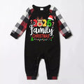 "2026 FAMILY CHRISTMAS " Colorful Text And Deer & Snowflake Printed Pattern - Black Top with Red&Black&White Plaid Sleeves - Family Matching Pajamas