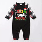 "2026 FAMILY CHRISTMAS " Colorful Text And Deer & Snowflake Printed Pattern - Black Top with Red&Black&White Plaid Sleeves - Family Matching Pajamas