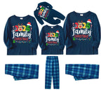 "Family Christmas 2026" Text and Deer Prints Blue Long Sleeve Top With Blue Plaid Family Matching Pajamas