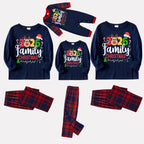 "Family Christmas 2026" Text and Deer Prints Blue Long Sleeves Top with Red and Blue Plaid Pants Christmas Matching Pajamas