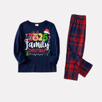 "Family Christmas 2026" Text and Deer Prints Blue Long Sleeves Top with Red and Blue Plaid Pants Christmas Matching Pajamas