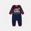 "Family Christmas 2026" Text and Deer Prints Blue Long Sleeves Top with Red and Blue Plaid Pants Christmas Matching Pajamas
