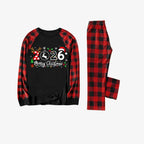"2026 Merry Christmas" Text Print Black & Red Plaid Christmas Matching Pajamas
