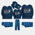 "Merry Christmas 2026" Text Prints Blue Long Sleeve Top With Blue Plaid Family Matching Pajamas