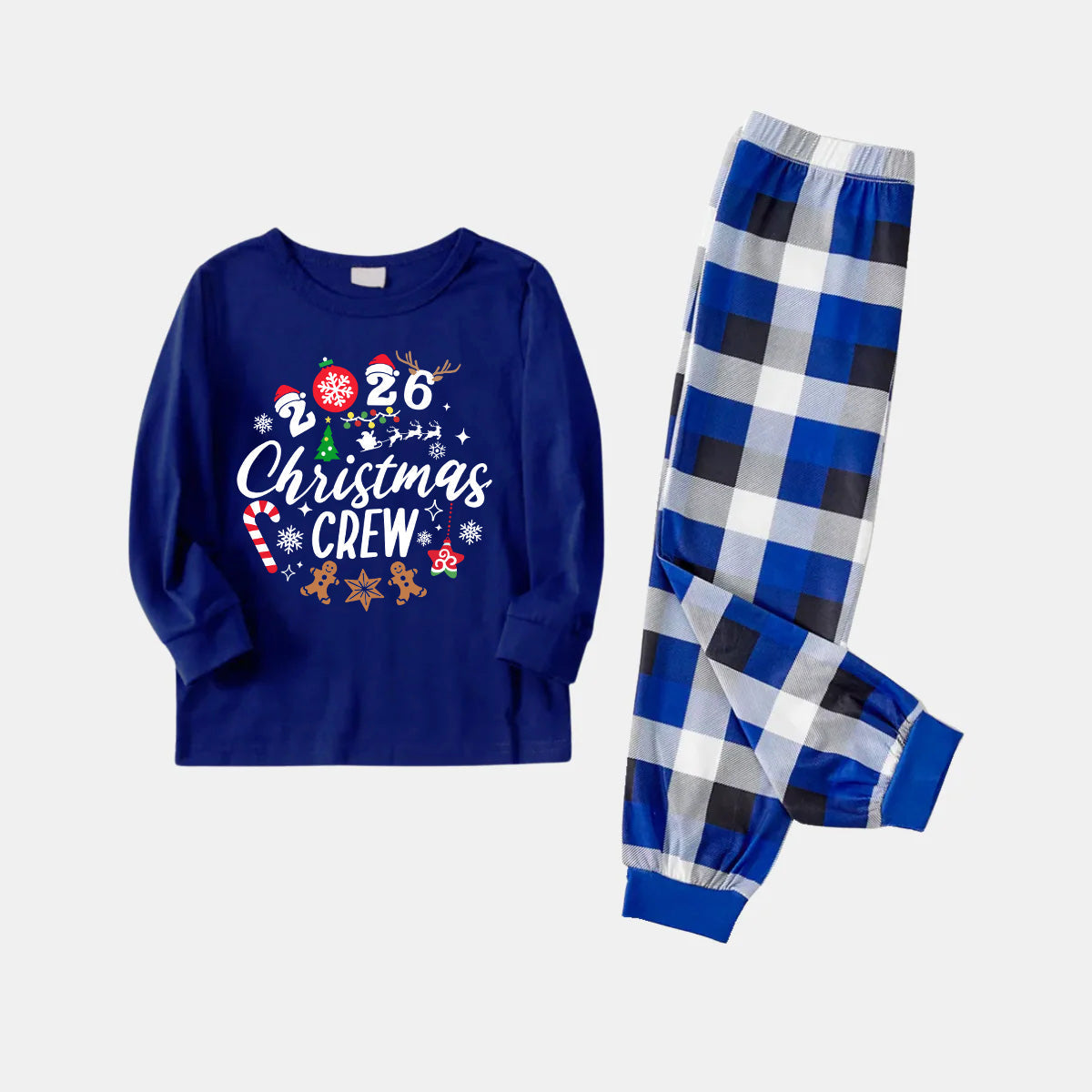 Couple Matching Pajamas With "2026 Christmas Crew" Text and Christmas Pattern Printed