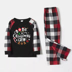 "2026 Christmas CREW " Text Printed Pattern - Black Top with Red&Black&White Plaid Sleeves - Family Matching Pajamas