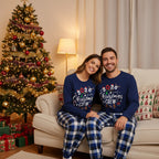 Couple Matching Pajamas With "2026 Christmas Crew" Text and Christmas Pattern Printed