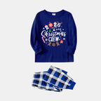 "2026 Christmas Crew" Text and Christmas Pattern Printed Blue and White Plaid Family Matching Pajamas