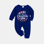 "2026 Christmas Crew" Text and Christmas Pattern Printed Blue and White Plaid Family Matching Pajamas