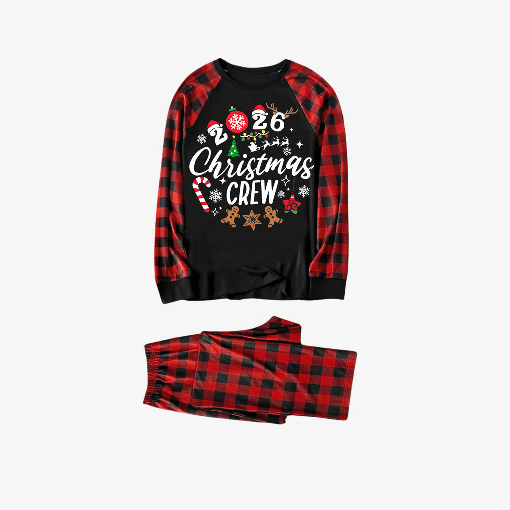 "2026 Christmas Crew" Text Print Black & Red Plaid Christmas Matching Pajamas