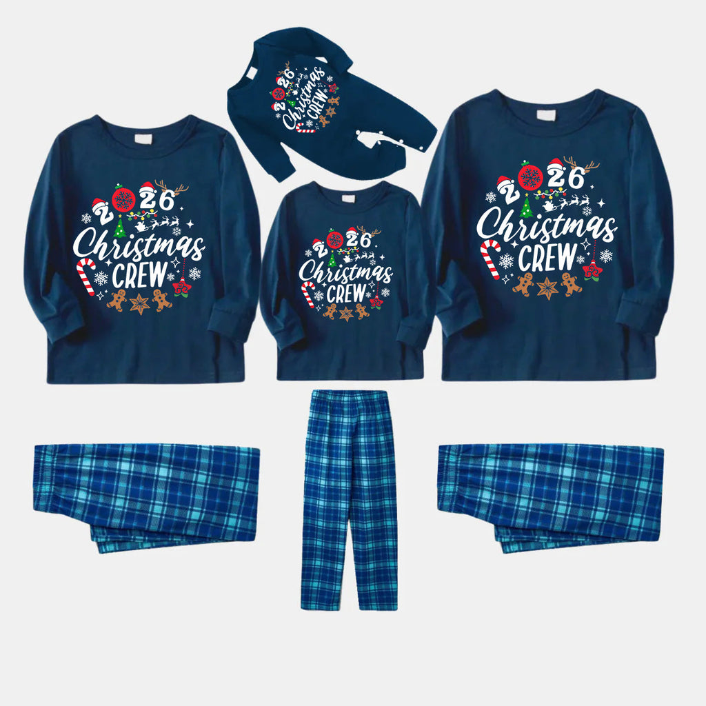 2026 Christmas Crew Making Memories Together Text Print Blue Long Sleeve Top With Blue Plaid Family Matching Pajamas