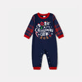 "2026 Christmas Crew" Text and Santa Hat Prints Blue Long Sleeves Top with Red and Blue Plaid Pants Christmas Matching Pajamas