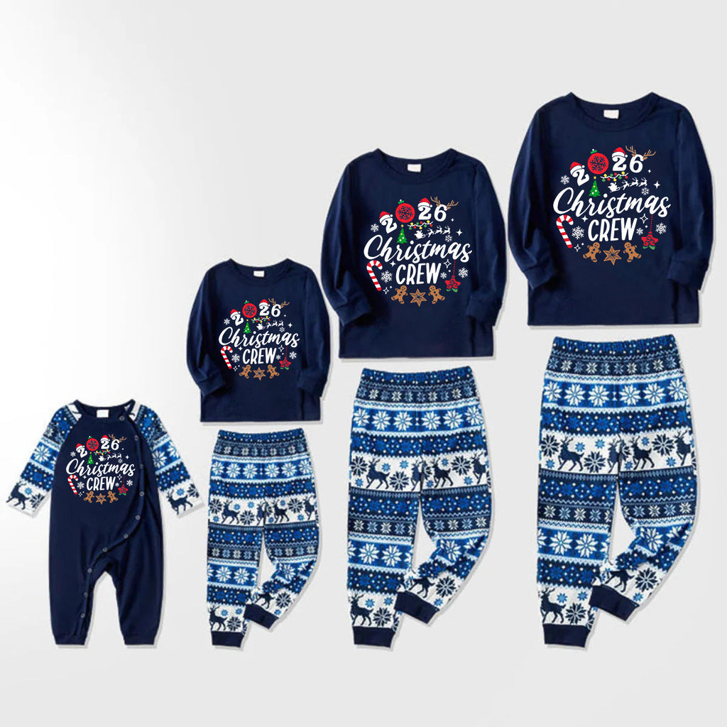 2026 Christmas Crew Making Memories Together Text Print Blue Family Matching Pajamas