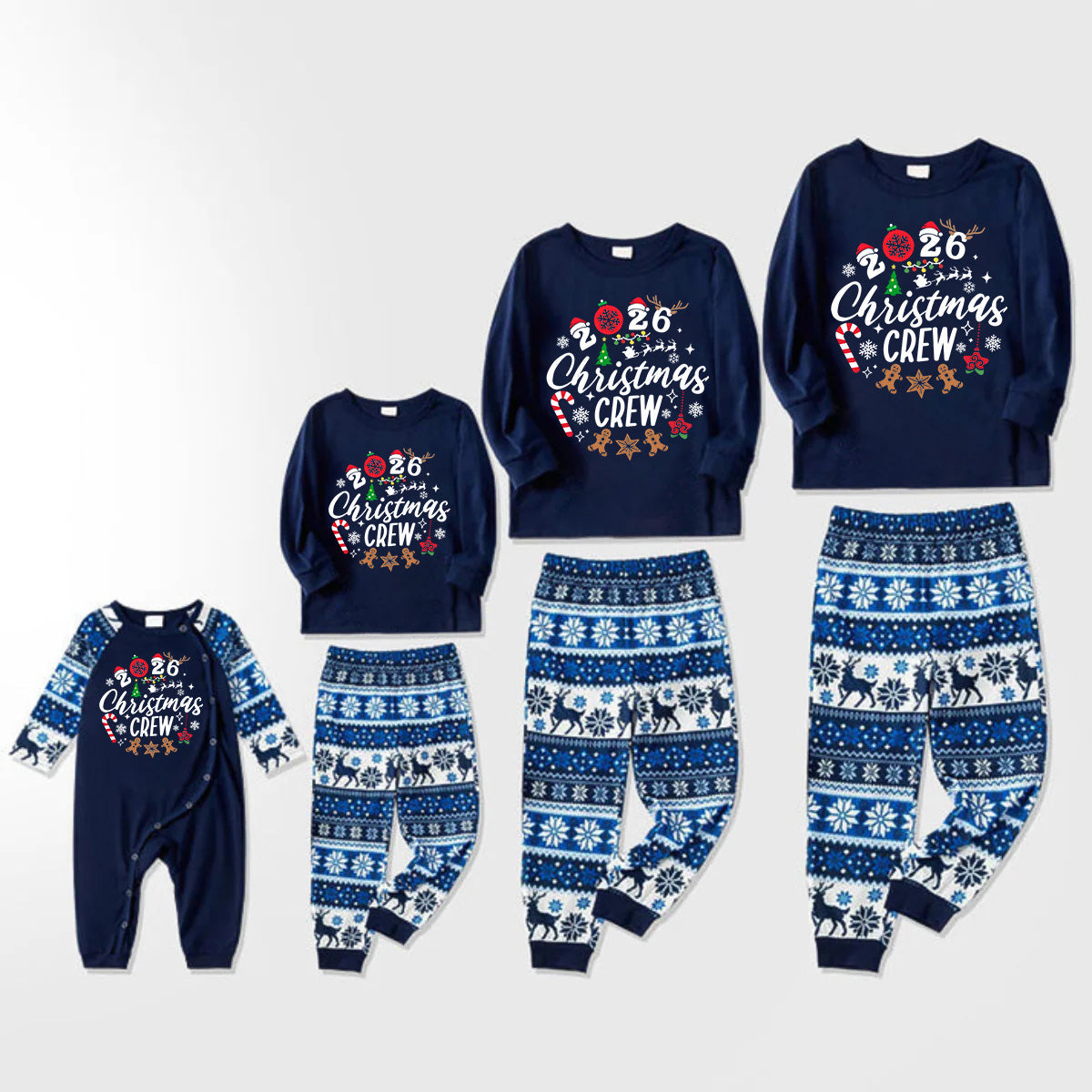 2026 Christmas Crew Making Memories Together Text Print Blue Family Matching Pajamas