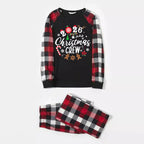 "2026 Christmas CREW " Text Printed Pattern - Black Top with Red&Black&White Plaid Sleeves - Family Matching Pajamas