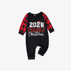 "2026 Family Christmas" Text Print Black & Red Plaid Christmas Matching Pajamas