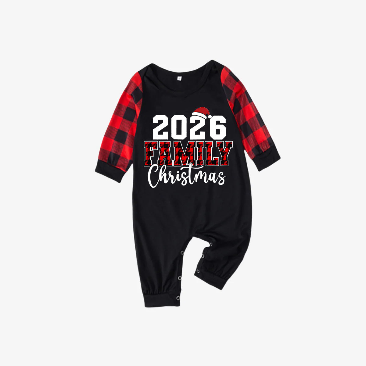 "2026 Family Christmas" Text Print Black & Red Plaid Christmas Matching Pajamas