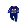 2026 Family Christmas Family Pajamas Set - Blue Top, Blue Pants, Blue Christmas Cartoon Sleeves, Letter Print