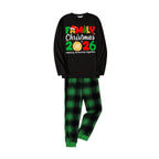 "Family Christmas 2026" Cute Pattern Printed Black and Green Plaid Family Matching Pajamas