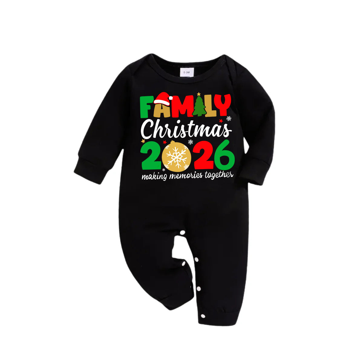 "Family Christmas 2026" Cute Pattern Printed Black and Green Plaid Family Matching Pajamas