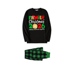 "Family Christmas 2026" Cute Pattern Printed Black and Green Plaid Family Matching Pajamas