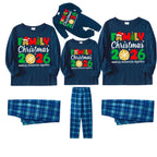 "Family Christmas 2026" Cute Text and Santa Hat Prints Blue Long Sleeve Top With Blue Plaid Family Matching Pajamas