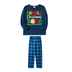 "Family Christmas 2026" Cute Text and Santa Hat Prints Blue Long Sleeve Top With Blue Plaid Family Matching Pajamas