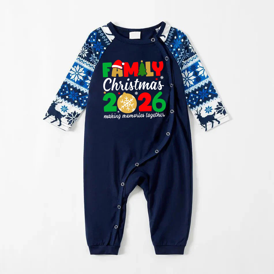 Cute Family Christmas 2026 Text Print Blue Family Christmas Matching Pajamas
