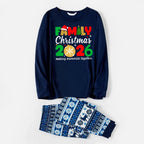 Cute Family Christmas 2026 Text Print Blue Family Christmas Matching Pajamas