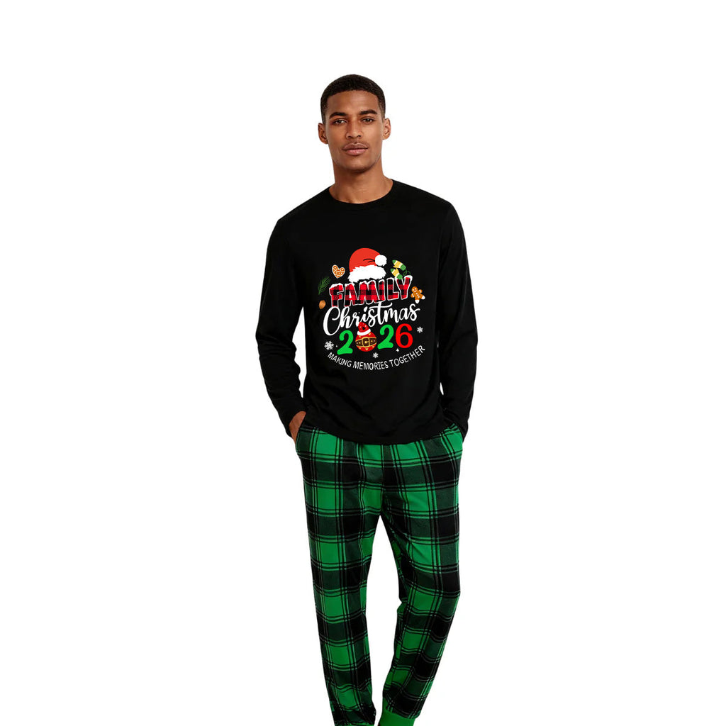 "Making Memories Together Christmas 2026" Print Black and Green Plaid Pants Family Matching Pajamas