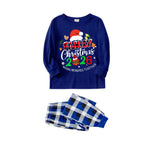 "Family Christmas 2026 Making Memories Together" Text and Santa Hat Printed Blue and White Plaid Couple Matching Pajamas