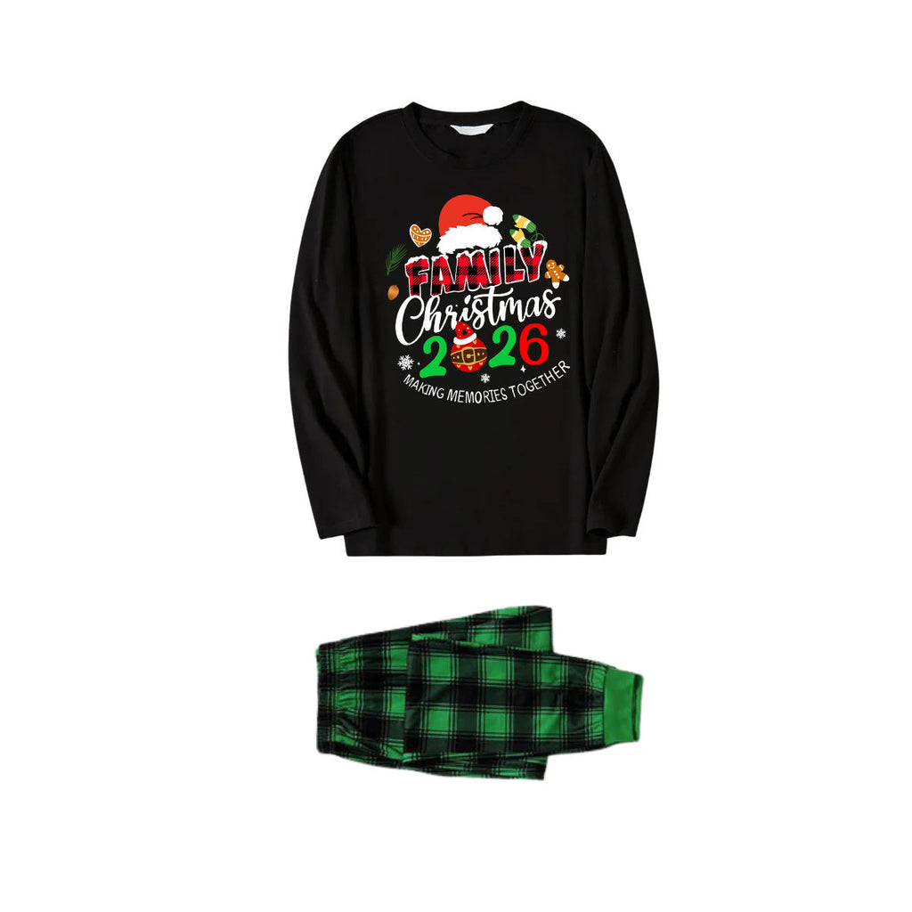 "Making Memories Together Christmas 2026" Print Black and Green Plaid Pants Family Matching Pajamas