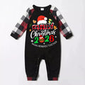 Santa Hat And "Family Christmas 2026 " Colorful Text Printed Pattern - Black Top with Red&Black&White Plaid Sleeves - Family Matching Pajamas